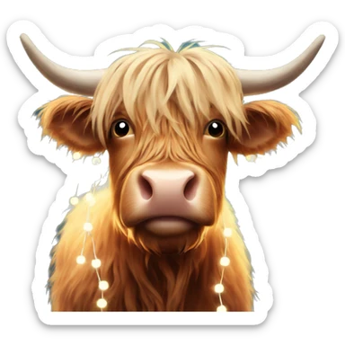 highland cow with christmas lights sticker