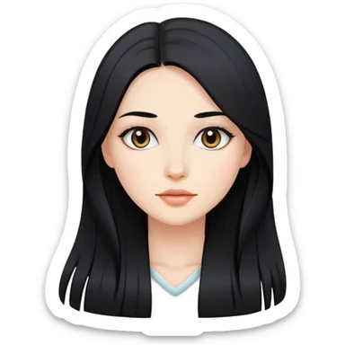 woman with straight long black hair and natural makeup sticker