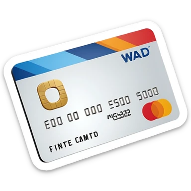 3D icon of a credit-card–shaped corporate card with a bold color of #FF3D00 stripe. Display the exact text ‘WAD’ as a logo. No numbers, no chip, no issuer logos. Modern, clean, high-end. sticker