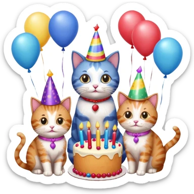 3 cats and a kitten at a birthday party sticker