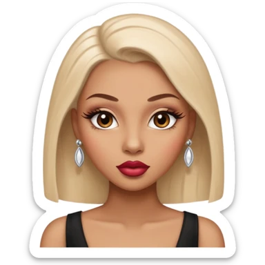 Glamourous, light brown skin tone, very beautiful woman, with big plump lips, long long lashes, shave head, brown eyes sticker