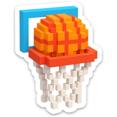 Voxel-style basketball in a net, variation 8 sticker