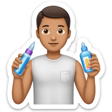 a guy with a dildo,condoms, and lube sticker