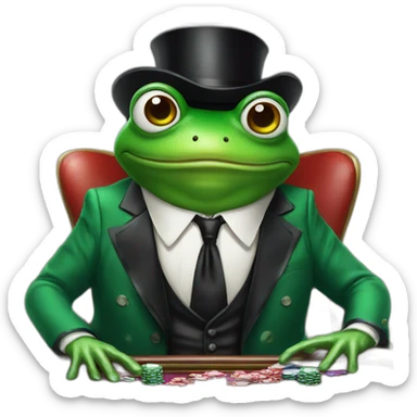 frog wearing tuxedo playing poker in casino sticker