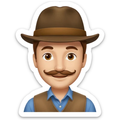 Justin Jeffre with brown hair and mustache and hat sticker