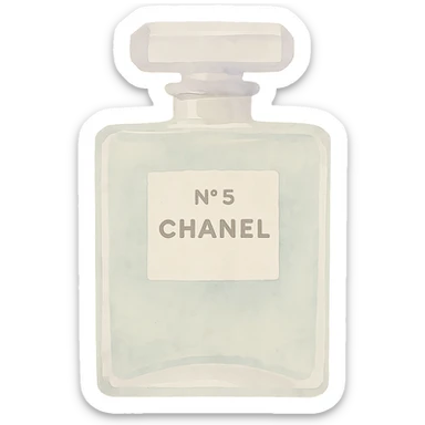 Chanel perfume bottle in a watercolor illustration style, soft edges, artistic brushstrokes sticker