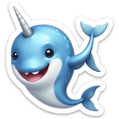 Cinematic Comical Cute Narwhal Portrait Emoji, Head tilted dramatically with an exaggeratedly amused expression, featuring a uniquely curved tusk, a sleek body with wide, comically expressive eyes brimming with playful disbelief, Simplified yet hilariously expressive features, highly detailed, glowing with a slightly sassy oceanic glow, high shine, dramatic yet playful, stylized with an air of cheeky marine mischief, soft glowing outline, capturing the essence of a meme-worthy cute narwhal that looks ready to side-eye its way into viral fame! sticker