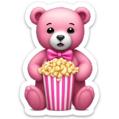 Pink bear with a bow with popcorn sticker