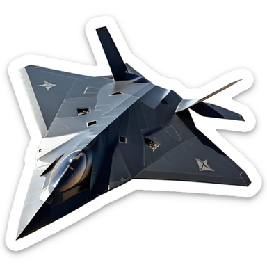 F-117 Nighthawk - Lockheed Martin (Stealth Grey) A futuristic stealth attack aircraft with a distinct faceted, angular design in a stealthy matte grey. Its sharp, jagged edges and unconventional, almost alien-like shape make it look like a shadow cutting through the night sky. The surface should appear non-reflective with subtle panel lines. sticker