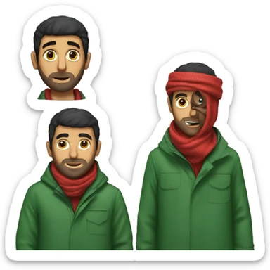 Arab guy with a red keffiyeh and green coat with a bear sticker