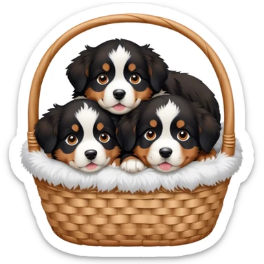 kawaii disney bernese mountain dog puppies in a basket sticker