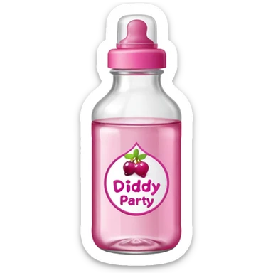realistic baby oil style bottle pink cap pink logo clear bottle with berry logo with diddy party written and a berry on top bottle sticker