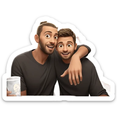 smiling boys with coffee cups sticker