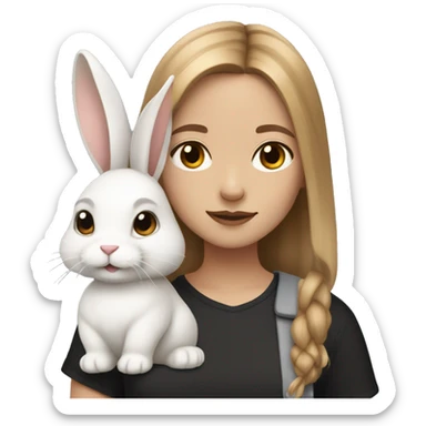 girl with light brown hair with a white and black rabbit on her shoulder sticker