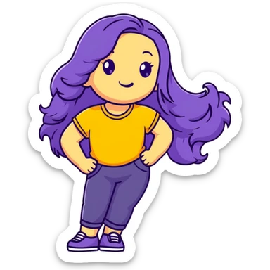 A cute girl with long, wavy purple hair reaching her waist sticker