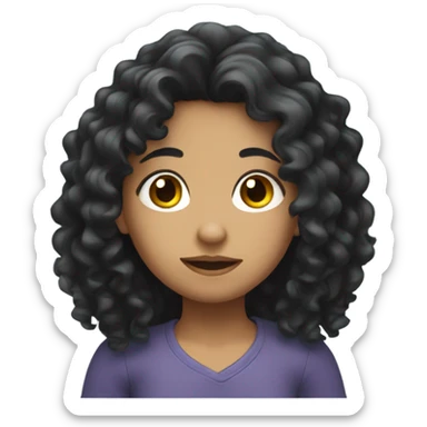 Shy girl with long black curly hair  sticker