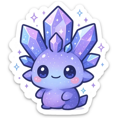 kawaii chibi crystal sprite creature, purple, blue, and pink, cute and sparkly, chibi style, adorable expression sticker