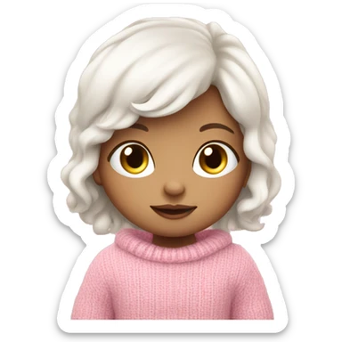 Pretty white baby girl with pink sweater reading cozy 3d sticker