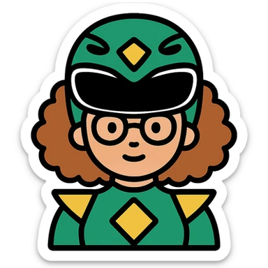 green power ranger, white girl with curly brown hair and glasses sticker