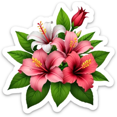 bouquet of lillie’s, roses, and hibiscus’s  sticker