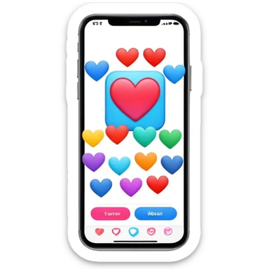  smartphone showing a colorful social media post with a heart and image icon sticker