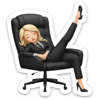 Boss sleeping in a chair with her legs up on the desk sticker