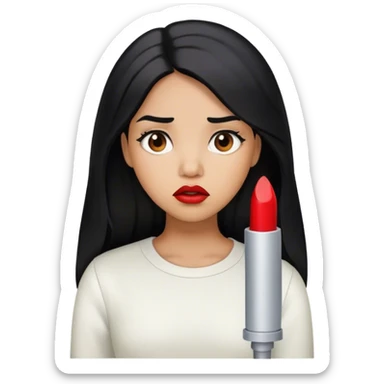 Girl with light brown skin and lipstick and long black hair looking confused sticker