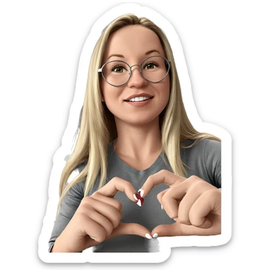 blonde girl with heart hands sticker