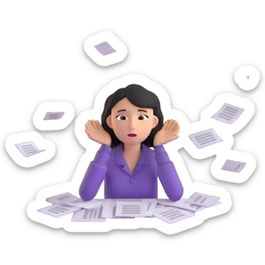 tired woman with flying papers around her sticker