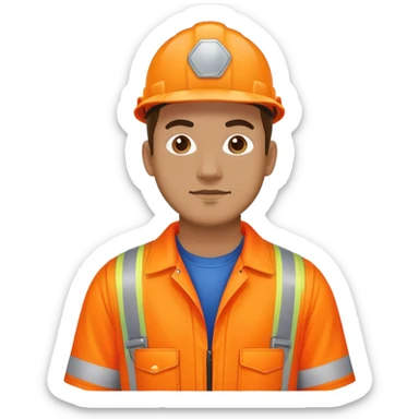 man standing backwards, wearing orange hi visibility overalls,  sticker