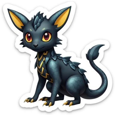 Shiny Dark Cute Majestic Sophisticated Modern Gothic Gloomy Futuristic Scaly Cyber-Salandit-Umbreon-Litten-Hybrid (Full body) sticker