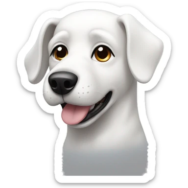 white dog with a black ear sticker