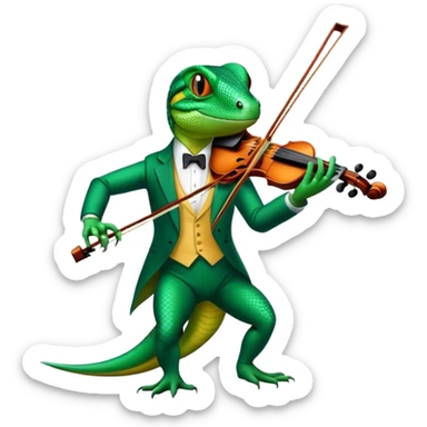 A lizard in a classic suit is playing the violin. sticker