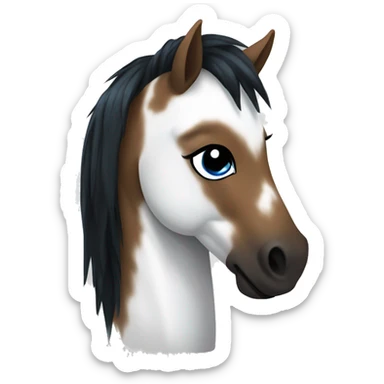 Pony Brown and White with Blue eyes and black hair sticker