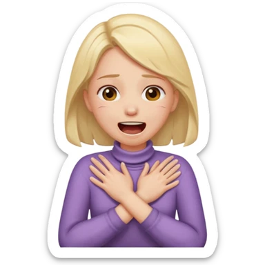 Girl with hands crossed around neck choking herself screaming laughing crying sticker