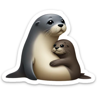 seal hugging otter  sticker
