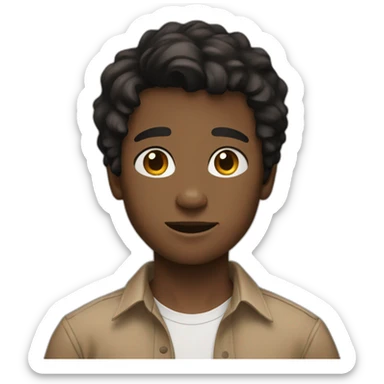 black hair white skin young boy in brown button up shirt with a tshirt under sticker