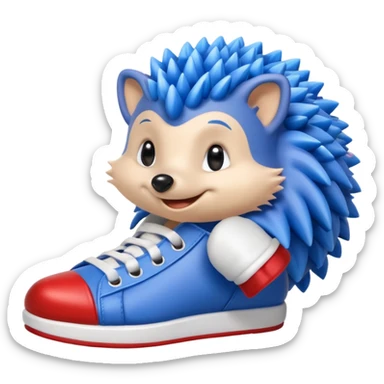 blue hedgehog with red and white shoes standing and smiling sticker