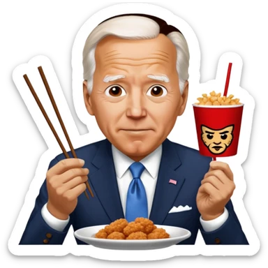 Joe Biden eating KFC with chopsticks sticker