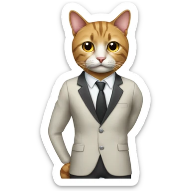 Cat in a human body in costume like a business sticker