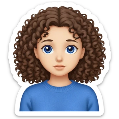 Brunette Girl wearing a blue sweater curly hair standing up  sticker