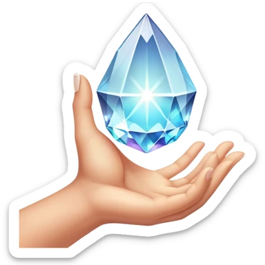 Pov white tone skin hand holding a glowing gem refracting light sticker