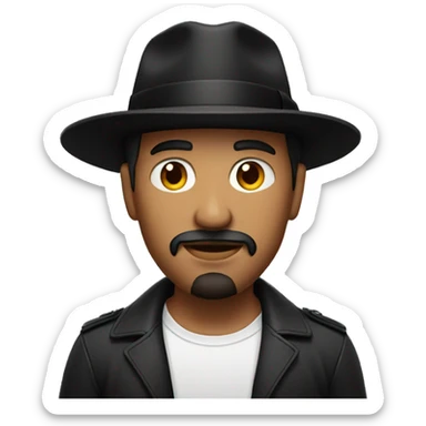 Red skinned man with black fedora and black goatee sticker