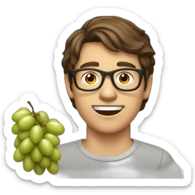 Brown-haired, bitter, bespectacled young man throwing grapes sticker