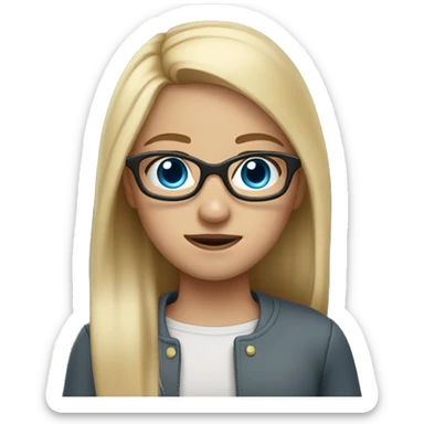 girl with straight blond hair, blue eyes and glasses. And she looks brave sticker