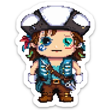pixel art pirate with eyepatch and hat sticker