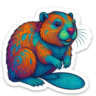 exotic beaver with bright colors and unique details, transparent background sticker