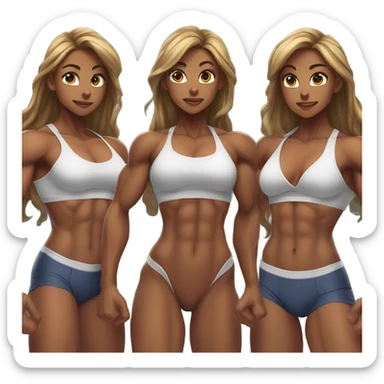 Anime woman bodybuilder with six pack and beautiful face. From head to feet picture sticker