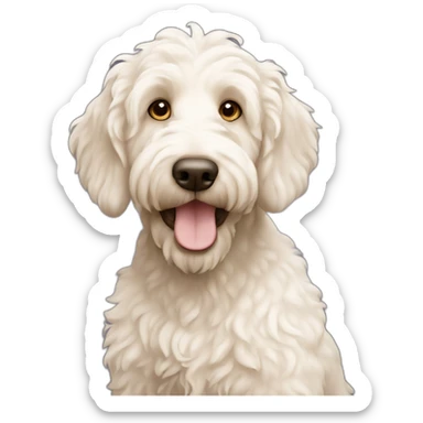 White Labradoodle with light brown nose sticker