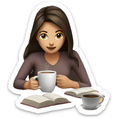 Brunette girl drinking coffee and reading a book  sticker